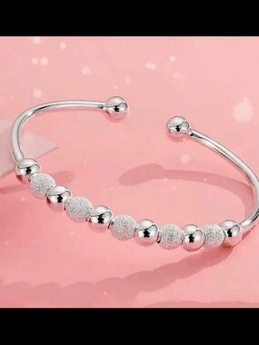 Elegant Silver Bead Open Cuff Bracelet - Silver